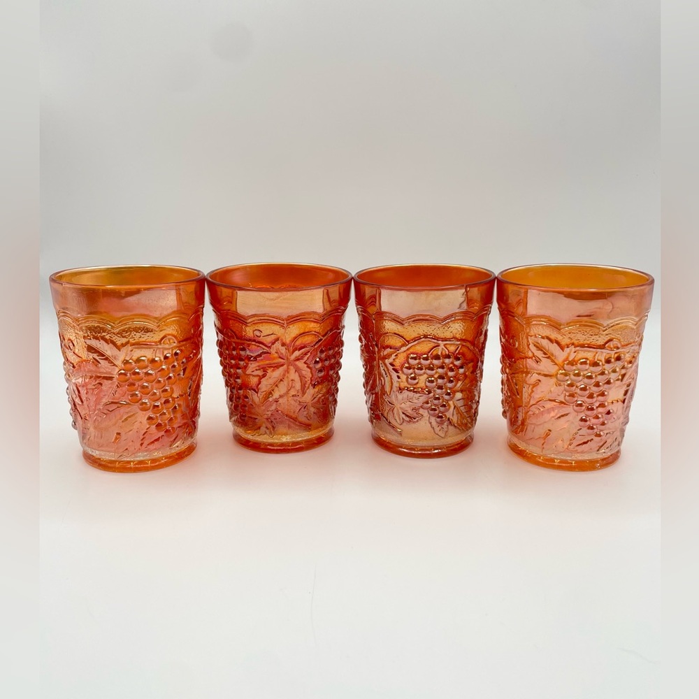 Carnival Glass Grape Pattern Tumbler Set - Orange Iridescent